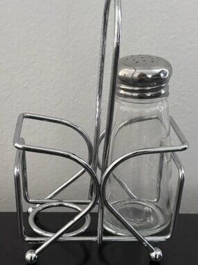 TableCraft Chrome Salt & Pepper Shaker Caddy Set - Clear Glass w/Stainless Lid